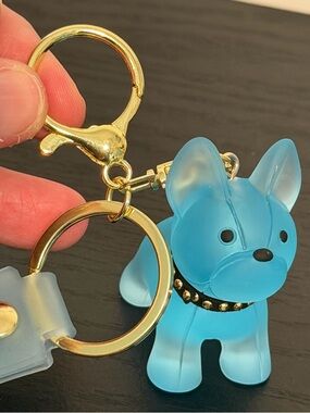 Blue Frosted Dog Keychain with Gold Hardware